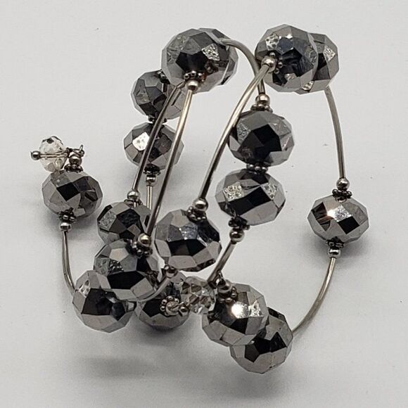 George Silver Tone 5 Strand Ring Link Necklace & Spring Silver Faux Gem Bracelet - Picture 6 of 14